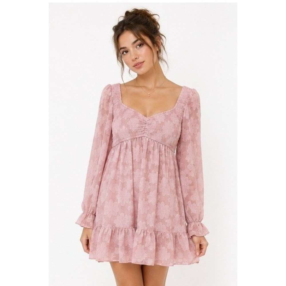 Thirty Thirty LA Babydoll Mini Dress S Pink Floral Smocked Ruffle Coquette Fairy